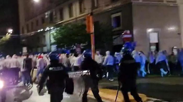 German soccer fans clash with Italian police in Napoli