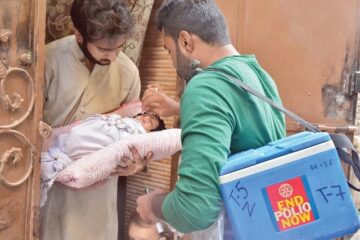 a health worker administers vaccine drops to an infant during the ongoing anti polio drive in rawalpindi photo online